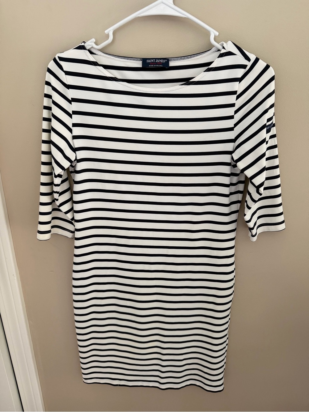 Saint James Black and White Striped Midi Dress